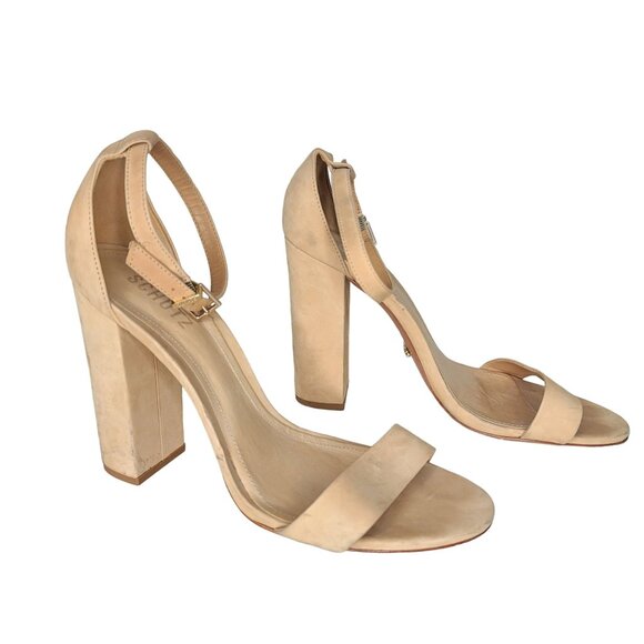 Schutz Women's Beige Suede Ankle Strap Block Heel Sandals nude Size 10B - Picture 3 of 9